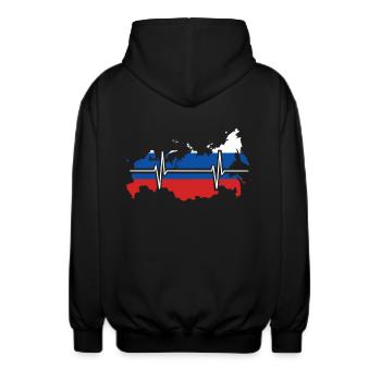 Russland Herzschlag Flagge Vintage Russland - Unisex Kapuzenjacke - Schwarz - Hinten - AI Model Male 185 light (185cm)