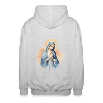 Virgin Mary Jesus God Church Christianity - Unisex Hooded Jacket - light heather grey - Back - AI Model Male 185 light (185cm)