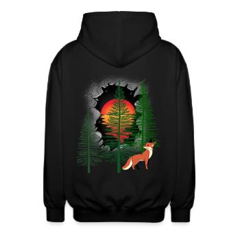 Habitants de la forêt Renard Renards Coucher de soleil Conte de fées - Veste à capuche unisexe - noir - Dos - AI Model Male 185 light (185cm)