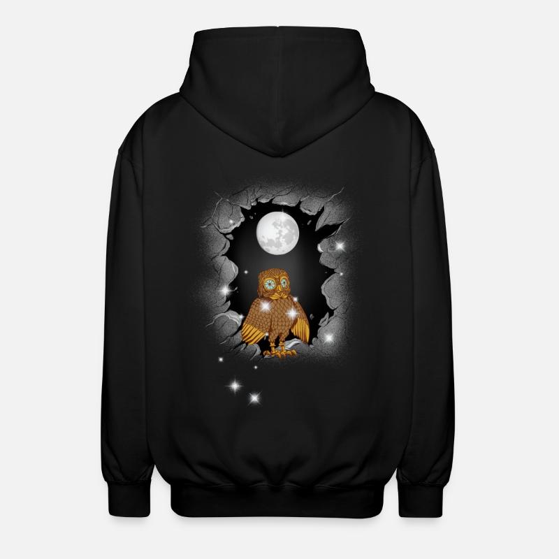 Eule Eulen Mond - Unisex Kapuzenjacke - Schwarz