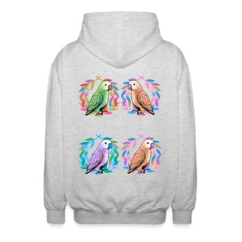 Exotic Birds Bird Parrot Parrots - Unisex Hooded Jacket - light heather grey - Back - AI Model Male 185 light (185cm)