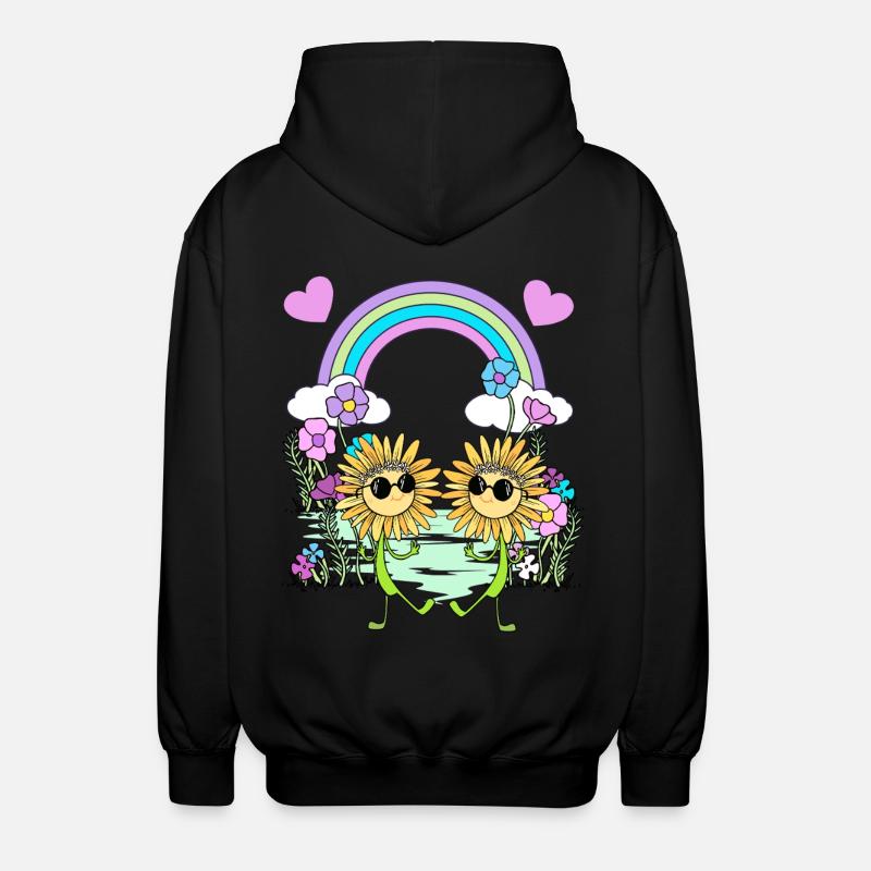 Regenbogen Hippie Sonnenblumen Kinder - Unisex Kapuzenjacke - Schwarz