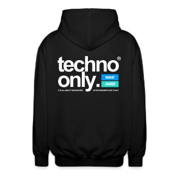 TECHNO ONLY - Unisex Kapuzenjacke - Schwarz - Hinten - AI Model Male 185 light (185cm)