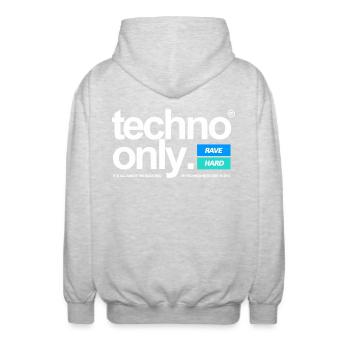 TECHNO ONLY - Unisex Kapuzenjacke - Hellgrau meliert - Hinten - AI Model Male 185 light (185cm)