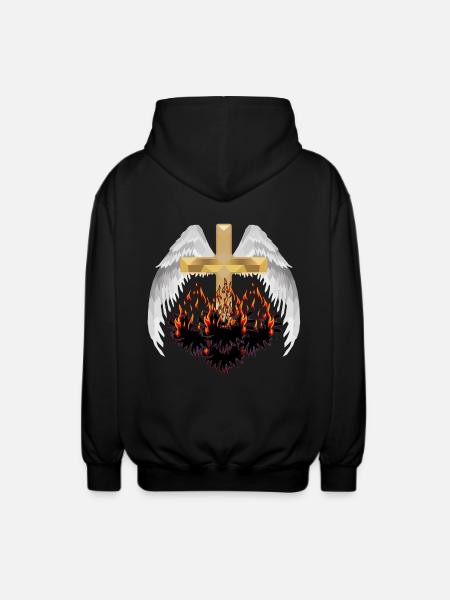 Kryds himlen helvede hinsides reinkarnation Satan - Unisex hættejakke. - sort