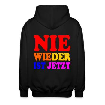 Plus jamais, c’est maintenant - Veste à capuche unisexe - noir - Dos - AI Model Male 185 light (185cm)