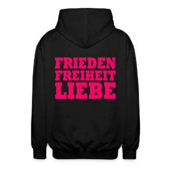Frieden freiheit liebe - Unisex Kapuzenjacke - Schwarz - Hinten - AI Model Male 185 light (185cm)