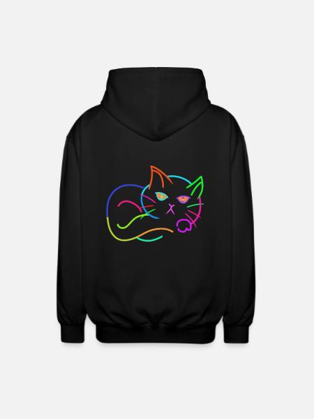 regnbue, kat, farverig, farverig, børn - Unisex hættejakke. - sort