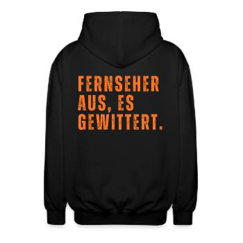Fernseher aus, es gewittert! - Unisex Kapuzenjacke - Schwarz - Hinten - AI Model Male 185 light (185cm)
