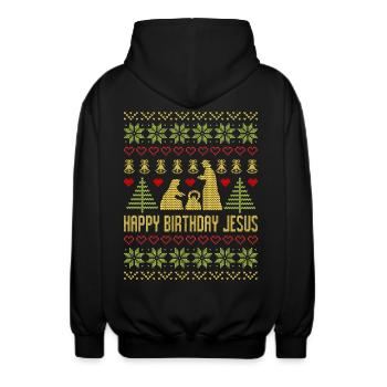 Happy Birthday Jesus Christmas Christian Christian - Unisex Hooded Jacket - black - Back - AI Model Male 185 light (185cm)