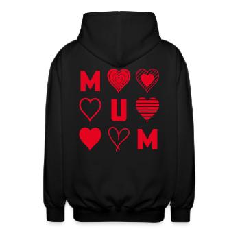 Red Hearts Mum - Unisex Hooded Jacket - black - Back - AI Model Male 185 light (185cm)