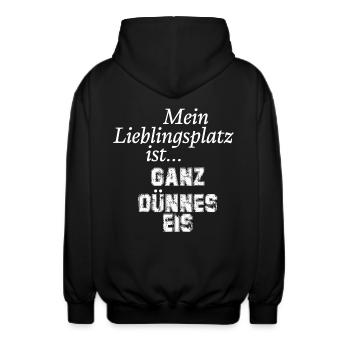 Mein Lieblingsplatz ist ganz dünnes Eis - Unisex Kapuzenjacke - Schwarz - Hinten - AI Model Male 185 light (185cm)