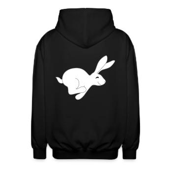 fast bunny - Unisex Hooded Jacket - black - Back - AI Model Male 185 light (185cm)