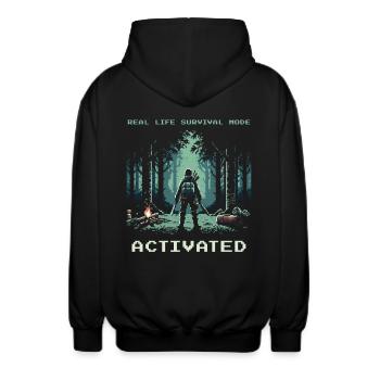 Real Life Survival Mode Activated Spruch - Unisex Kapuzenjacke - Schwarz - Hinten - AI Model Male 185 light (185cm)