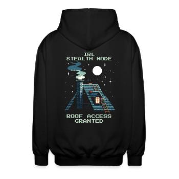 Ramoneur Stealth Accès au toit Retro Pixel - Veste à capuche unisexe - noir - Dos - AI Model Male 185 light (185cm)