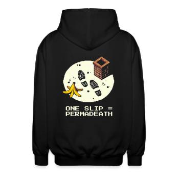 Schornsteinfeger Dach Absturz Permadeath Pixel - Unisex Kapuzenjacke - Schwarz - Hinten - AI Model Male 185 light (185cm)