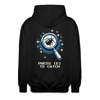 Catch Action Button Gaming Retro Pixel Entomology - Unisex Hooded Jacket - black - Back - AI Model Male 185 light (185cm)