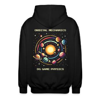 Orbit Mechanics | Planets Physics Astronomy - Unisex Hooded Jacket - black - Back - AI Model Male 185 light (185cm)