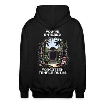 Forgotten Temple | Archaeology Ruins Excavation - Unisex Hooded Jacket - black - Back - AI Model Male 185 light (185cm)