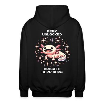 Axolotl Aura | Funny Amphibian Retro Pixel - Unisex Hooded Jacket - black - Back - AI Model Male 185 light (185cm)