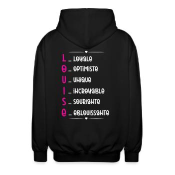 Cadeau Louise - Qualités Personnalisées - Veste à capuche unisexe - noir - Dos - AI Model Male 185 light (185cm)