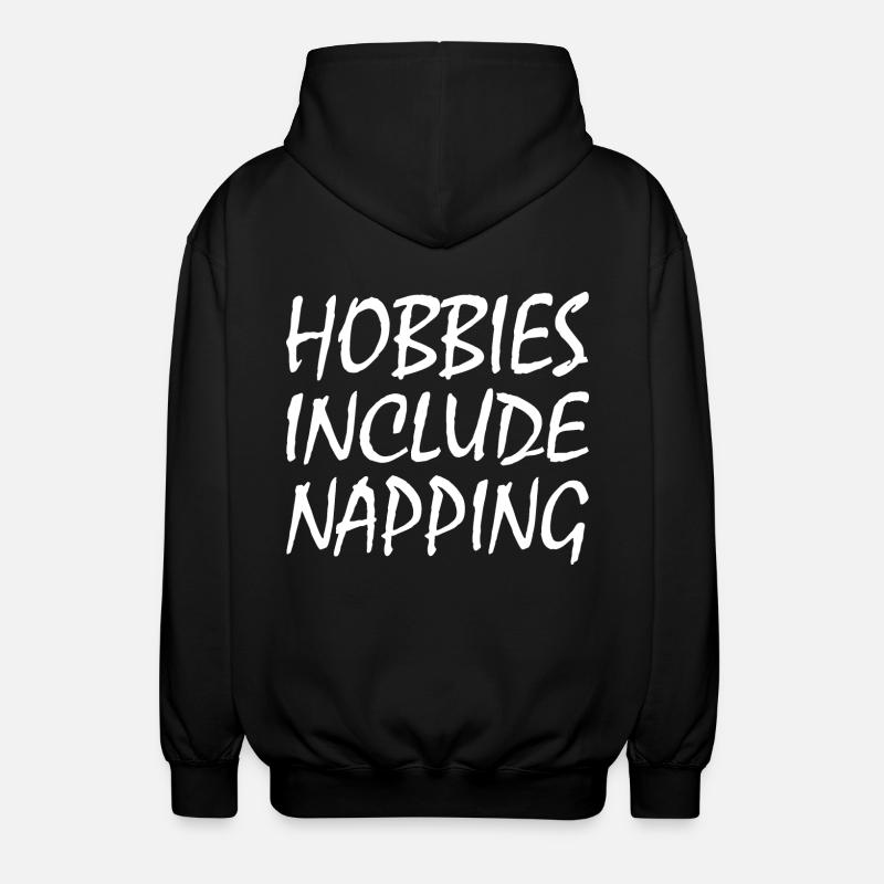 Hobbies include napping - Unisex Hooded Jacket - black