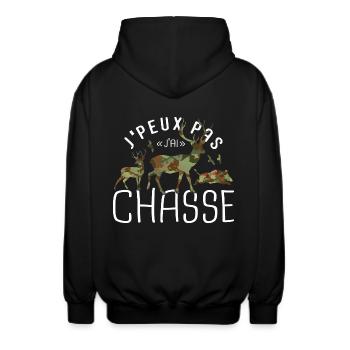 Je peux pas j'ai chasse humour chasseur cerf - Veste à capuche unisexe - noir - Dos - AI Model Male 185 light (185cm)