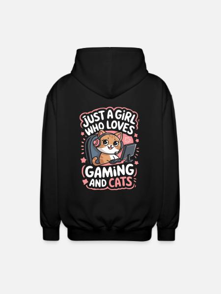 Gaming Computer Konsole Mädchen Katze - Unisex Kapuzenjacke - Schwarz