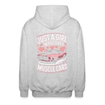 Muscle Car Rennauto Frau Spruch - Unisex Kapuzenjacke - Hellgrau meliert - Hinten - AI Model Male 185 light (185cm)
