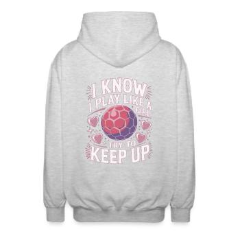 Handball Mädchen Frauen Spruch - Unisex Kapuzenjacke - Hellgrau meliert - Hinten - AI Model Male 185 light (185cm)