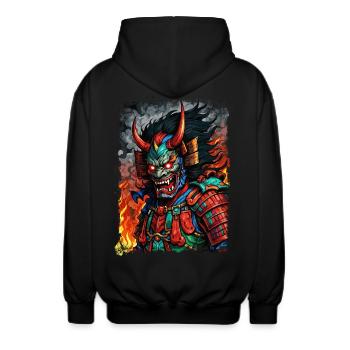 Devil Oni Maske - Unisex Kapuzenjacke - Schwarz - Hinten - AI Model Male 185 light (185cm)