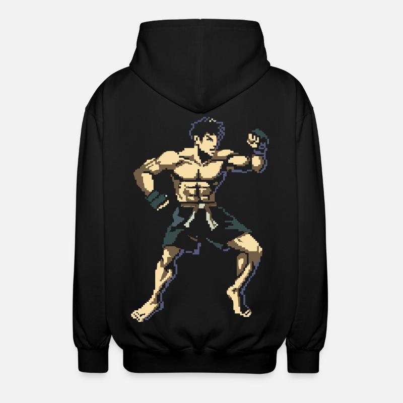 Kickboxer Pixel Graphics - Unisex Hooded Jacket - black