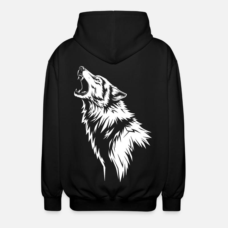 Howling wolf in silhouette - Unisex Hooded Jacket - black