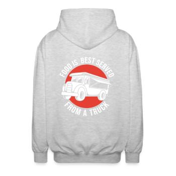 Imbiss Food Truck - Unisex Kapuzenjacke - Hellgrau meliert - Hinten - AI Model Male 185 light (185cm)