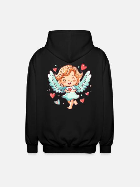 Happy Angel with Hearts - Unisex Hooded Jacket - black