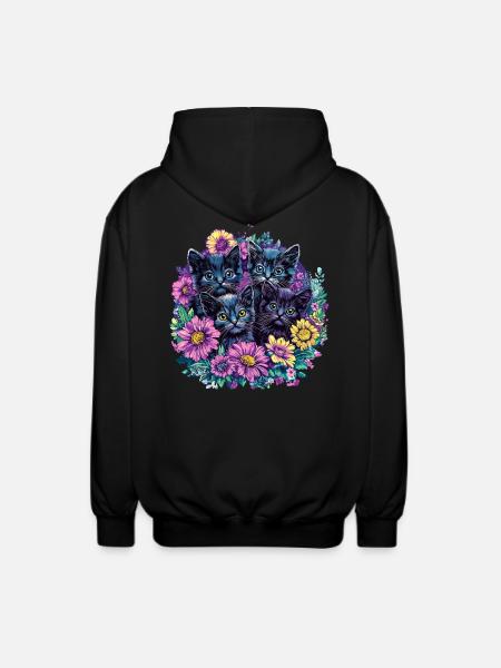 Black kittens with flowers - Unisex Hooded Jacket - black