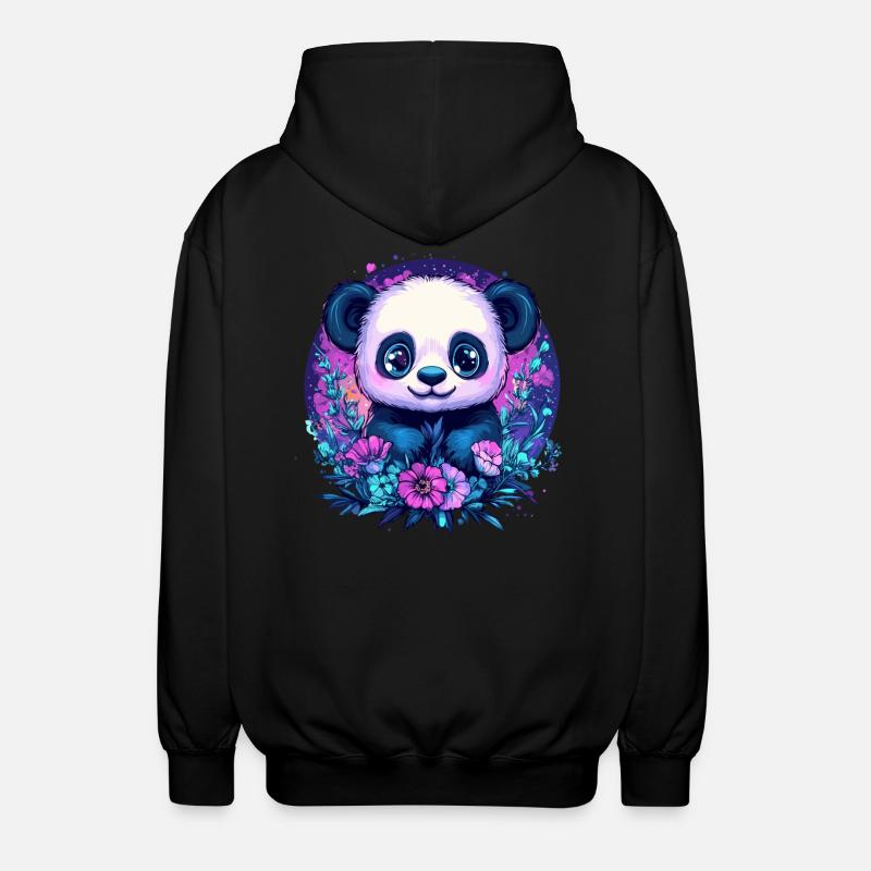 Panda avec des fleurs - Veste à capuche unisexe - noir