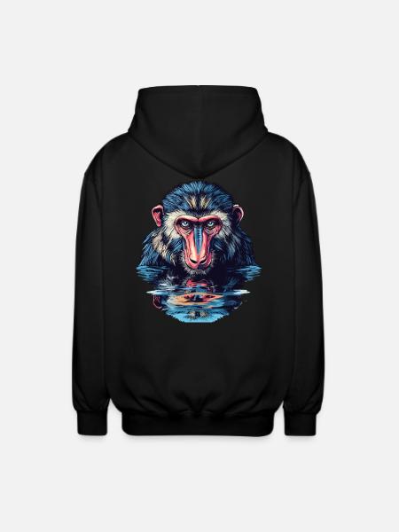 Mandrill im Wasserblick - Unisex Kapuzenjacke - Schwarz