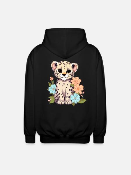 Leopard with flowers - Unisex Hooded Jacket - black