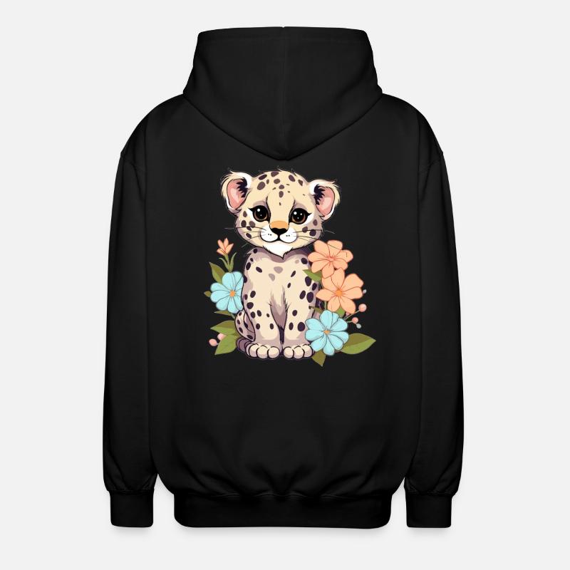 Leopard with flowers - Unisex Hooded Jacket - black