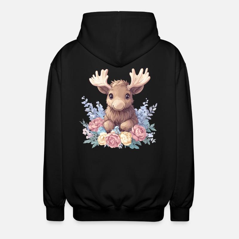 Süßer Elch mit Blumen - Unisex Kapuzenjacke - Schwarz