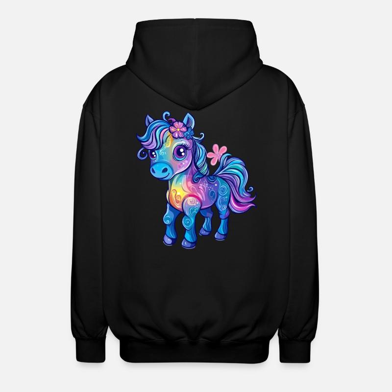 Regenbogen-Pony - Unisex Kapuzenjacke - Schwarz