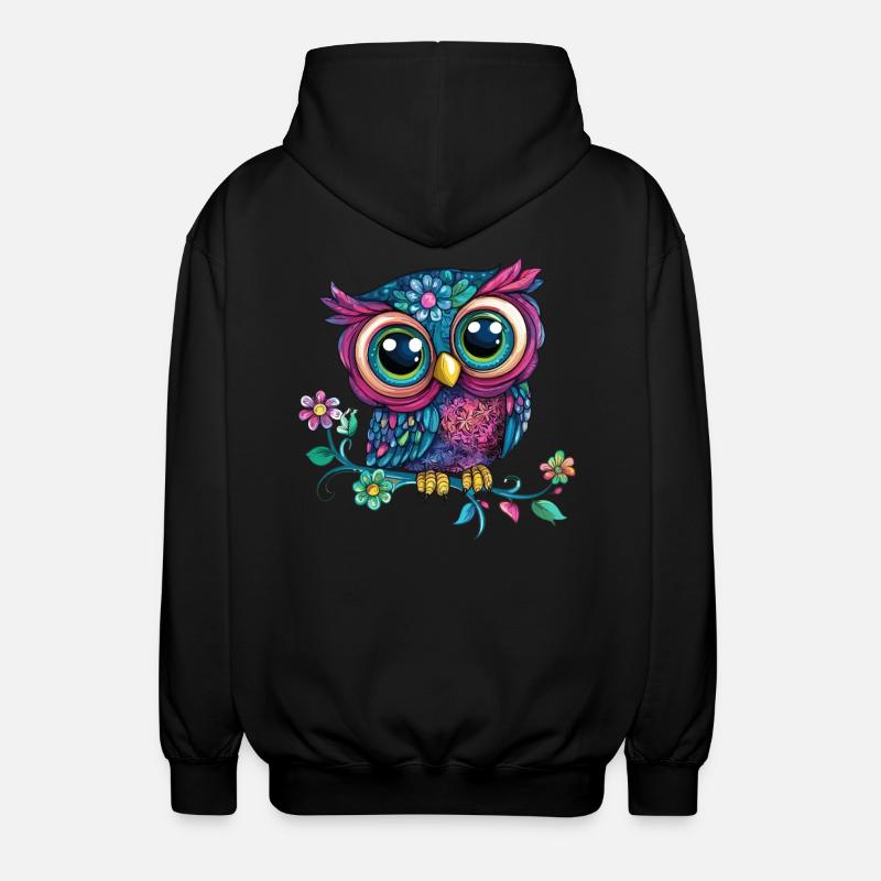 Bunte Eule auf Ast - Unisex Kapuzenjacke - Schwarz