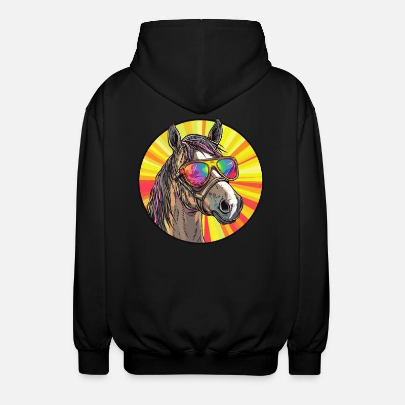Pferd mit Sonnenbrille - Unisex Kapuzenjacke - Schwarz
