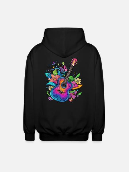 Bunte Gitarre mit Blumen - Unisex Kapuzenjacke - Schwarz