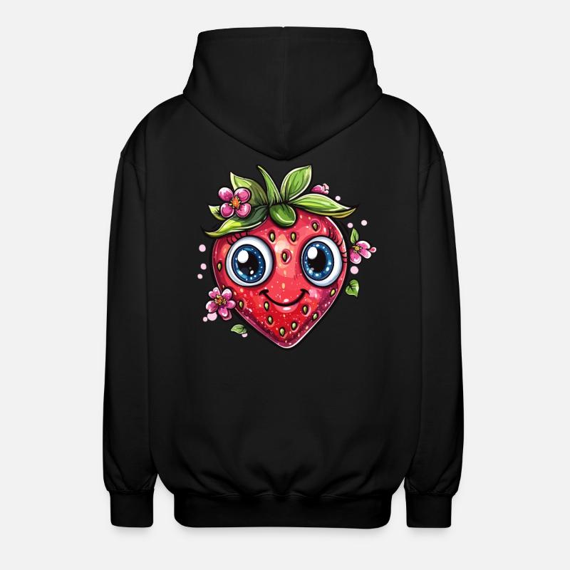 Strawberry with flower smile - Unisex Hooded Jacket - black