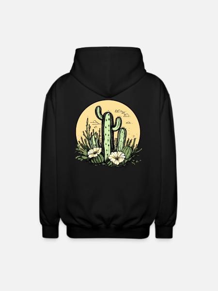 Cactus with flower moon - Unisex Hooded Jacket - black