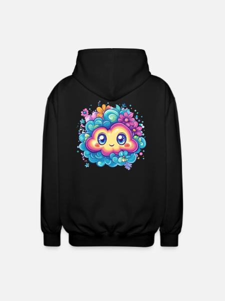 Śliczna chmura z kwiatami - Rozpinana bluza z kapturem unisex - czarny