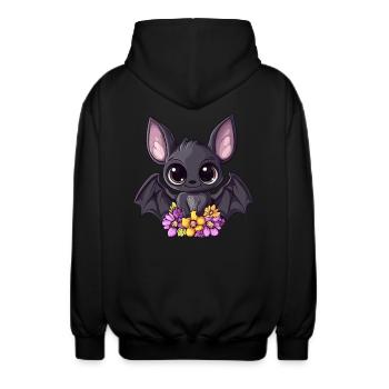 Chauve-souris avec des fleurs - Veste à capuche unisexe - noir - Dos - AI Model Male 185 light (185cm)