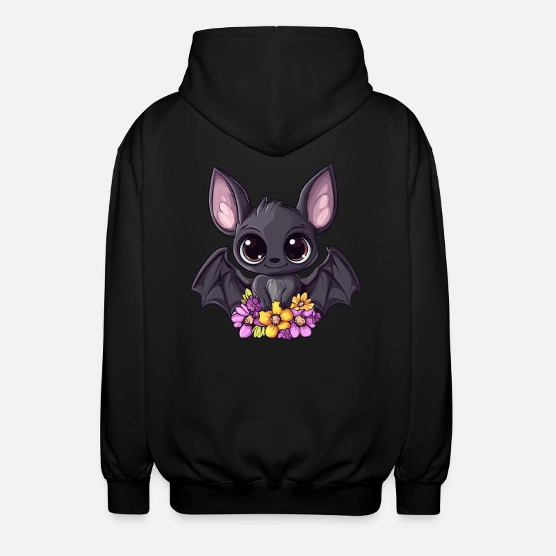 Fledermaus mit Blumen - Unisex Kapuzenjacke - Schwarz